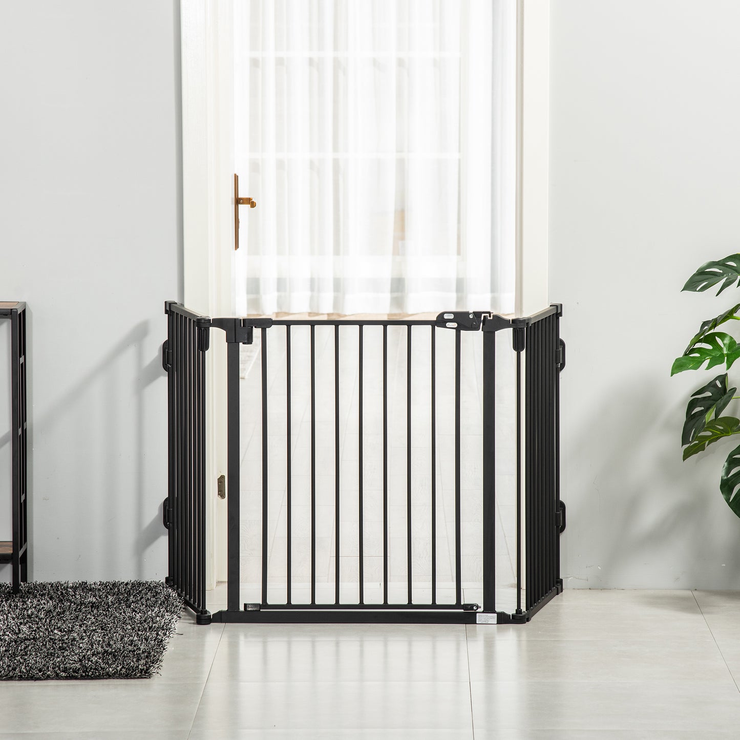 Pawhut Barrera De Seguridad Para Perros Plegable 202,5 Cm Con Auto Cierre Negro_1