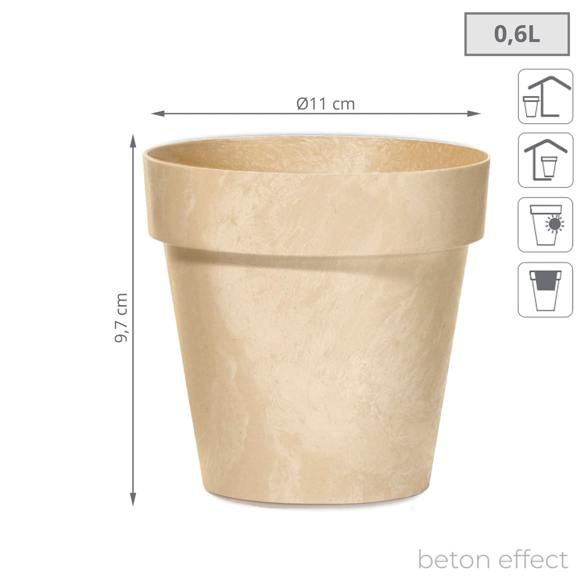 Maceta Cube Beton Effect 0,6l., Dimensiones (mm) 110x110x97, Color Crema_2
