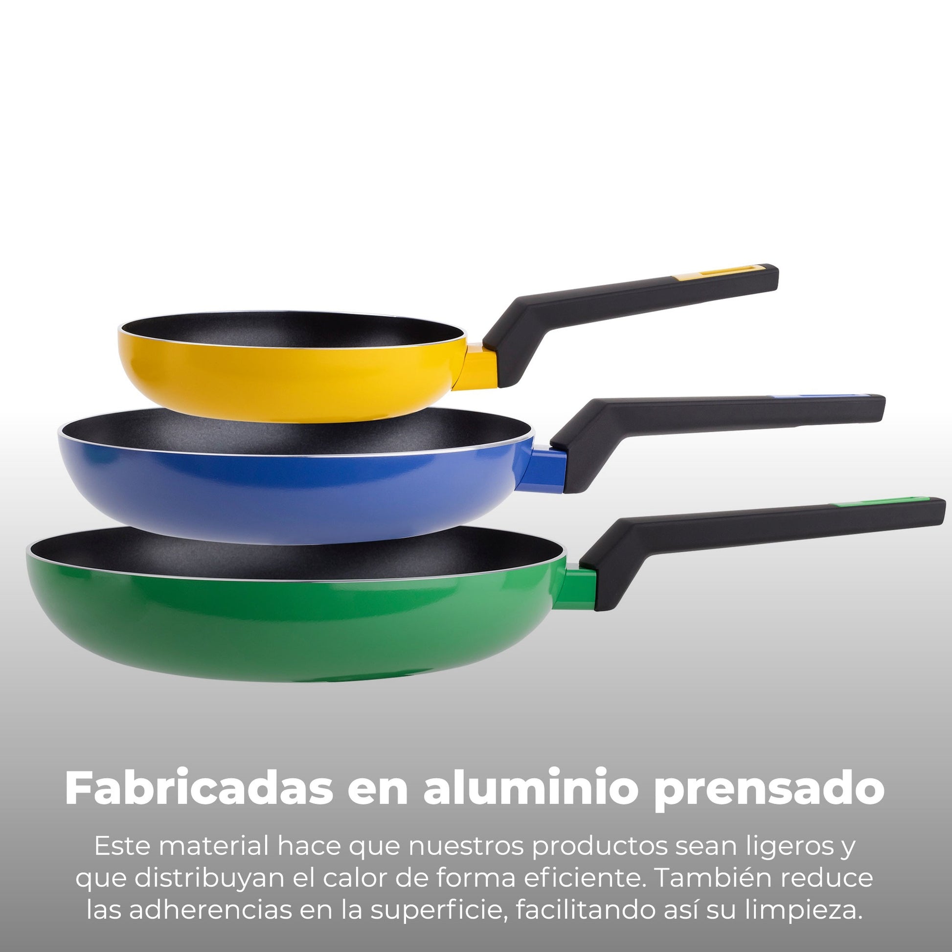 Set De Batería De Cocina En Acero Inoxidable + 3 Sartenes Ø18ø22ø26cm En Aluminio Prensado + 5 Boles De Cristal Con Tapas San Ignacio_2