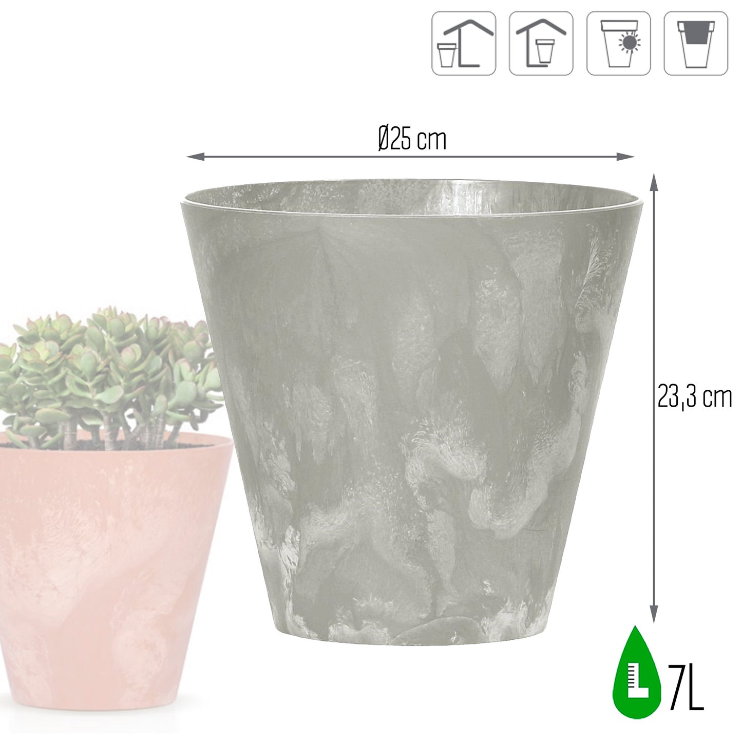 Maceta Tubus Beton Effect 7l., Dimensiones (mm) 250x250x233, Color Hormigón_2