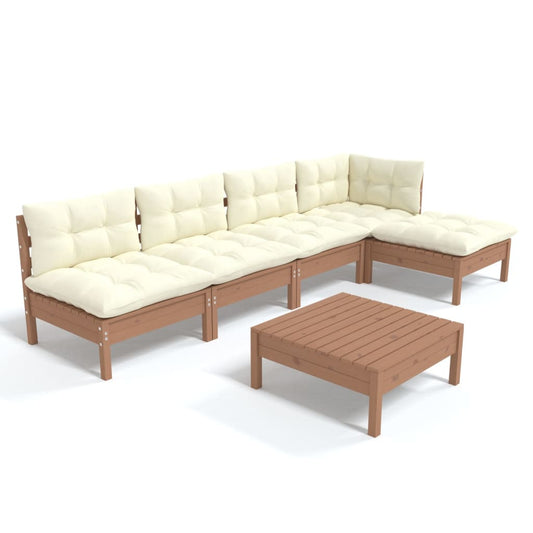 Vidaxl Muebles De Jardín 6 Pzas Y Cojines Madera De Pino Marrón Miel_0