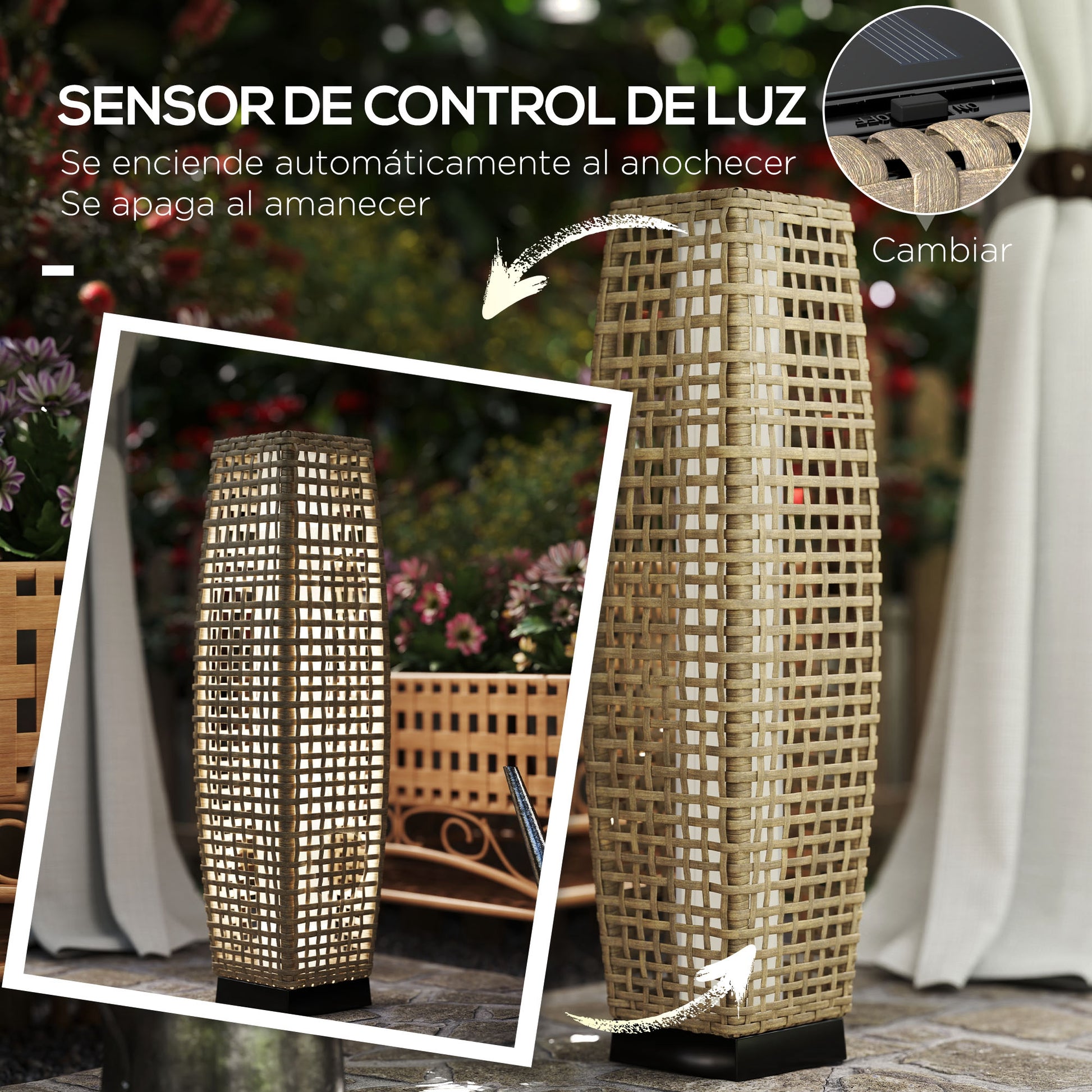 Outsunny Lámpara Solar De Jardín De Ratán Sintético Con Luces Led 21x21x78 Cm_5