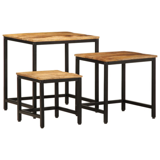 Mesas Apilables 3 Piezas Madera Maciza De Mango Rugosa_0