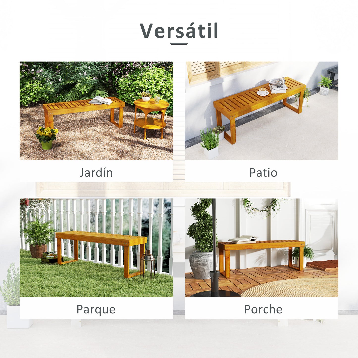 Outsunny Banco De Jardín De Madera De 2 Plazas Asiento De Lamas 120x34x43cm Teca_5