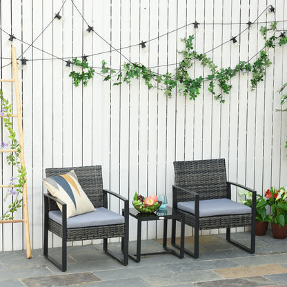 Outsunny Conjunto De Mesa Y Sillas De Jardín Para Exterior De 3 Piezas Gris_1