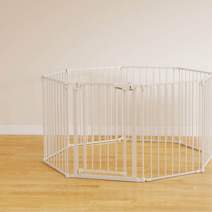 Pawhut Barrera Para Perros Plegable Puerta Con Cierre Doble Blanco_4