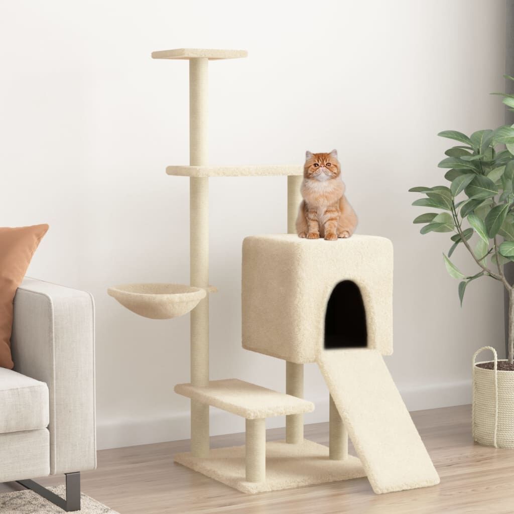 Vidaxl Rascador Para Gatos Con Postes De Sisal Color Crema 130,5 Cm_1