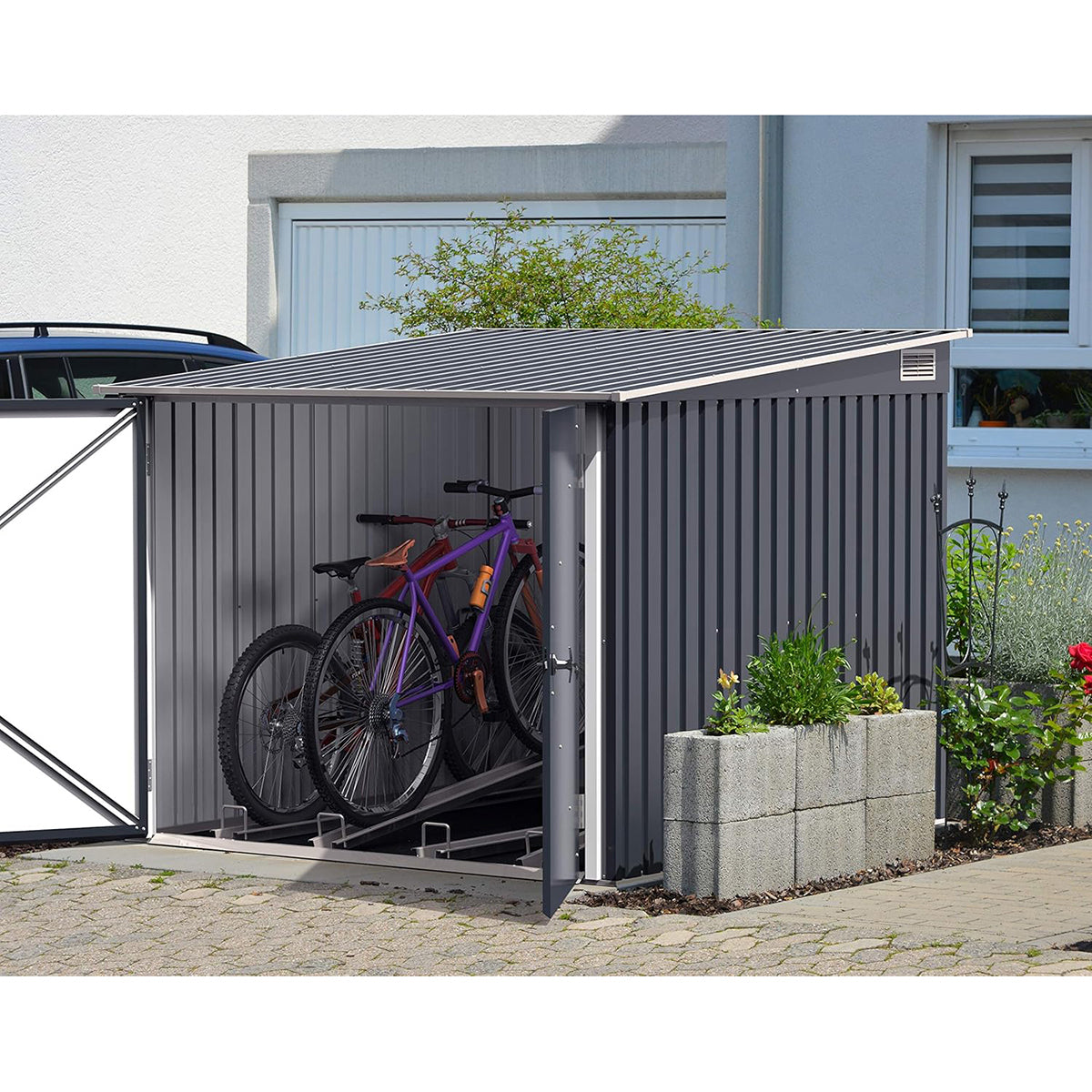 Metal Bicycle Storage Unit 203x202x162.5 Cm Anthracite Grey_1