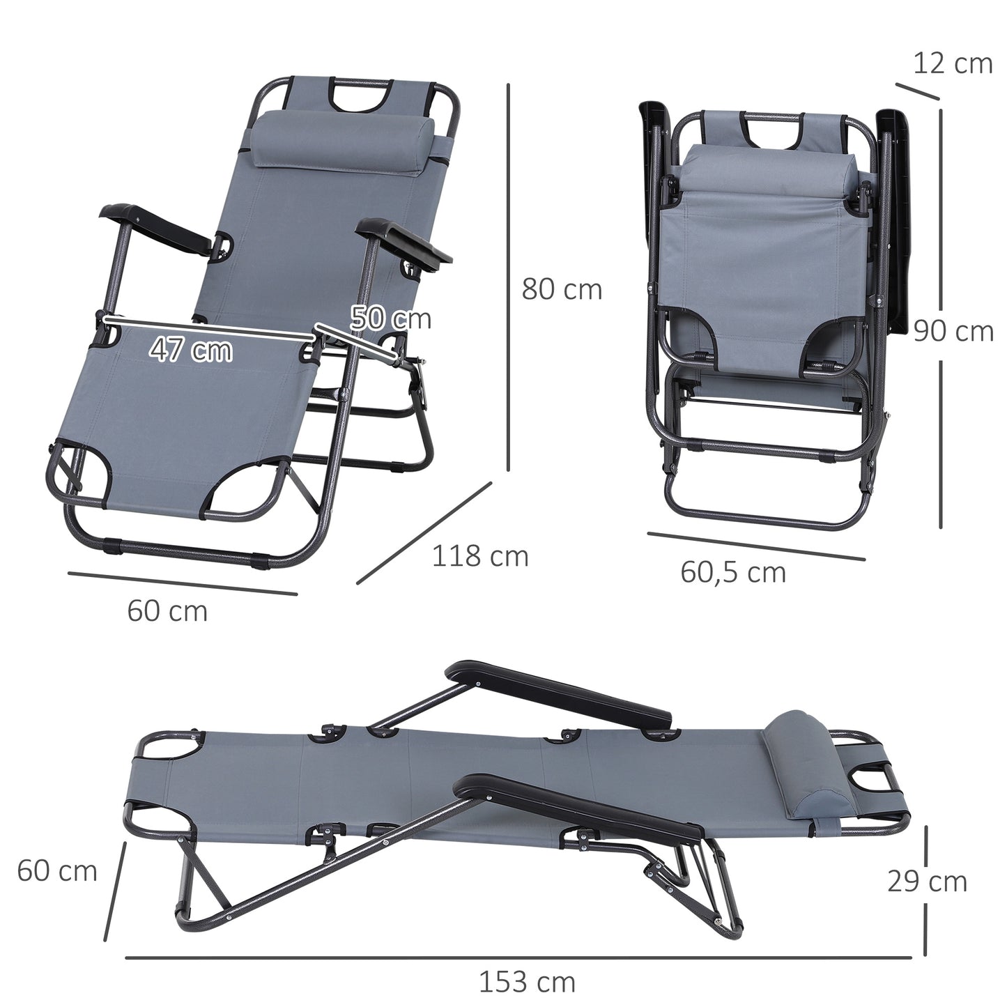 Outsunny Conjunto De 2 Tumbonas Reclinables Y Plegables 118x60x80 Cm Gris_2
