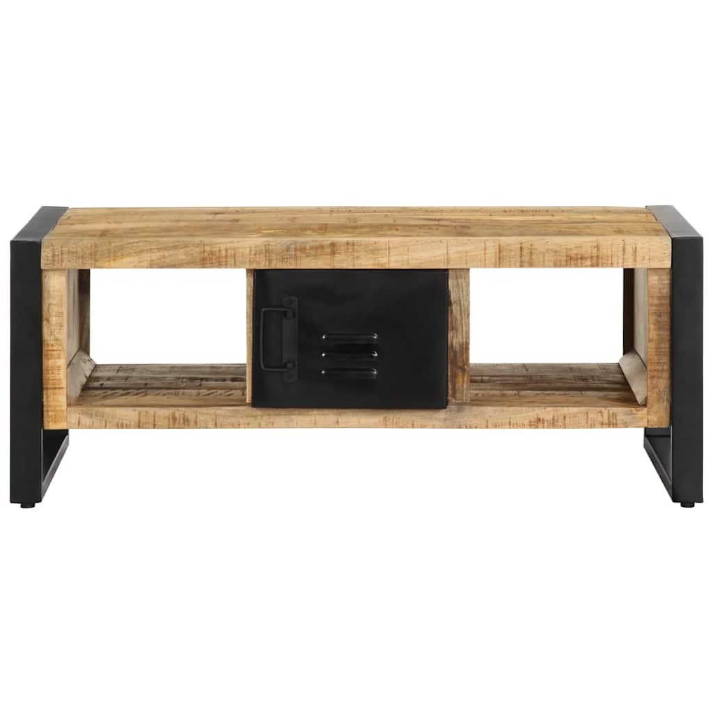 Mesa De Centro De Madera Maciza De Mango Rugosa 90x50x36 Cm_3