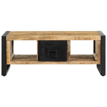 Mesa De Centro De Madera Maciza De Mango Rugosa 90x50x36 Cm_3