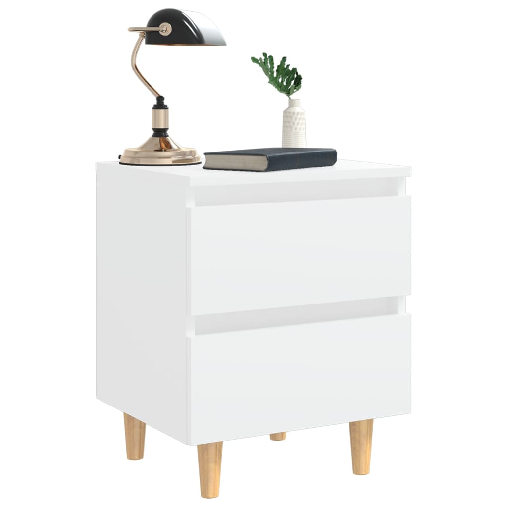 Mesita De Noche Patas De Madera Pino Maciza Blanco 40x35x50cm_4