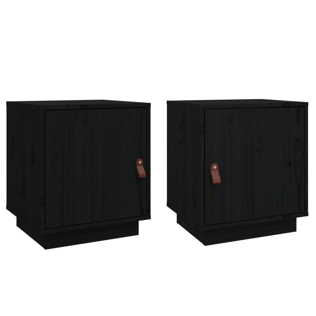 Mesitas De Noche 2 Uds Madera Maciza De Pino Negro 40x34x45 Cm_0