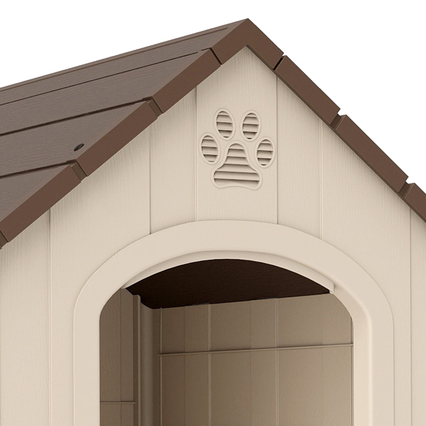 Pawhut Caseta Para Perros Grandes Exterior De Plástico Impermeable Beige_3