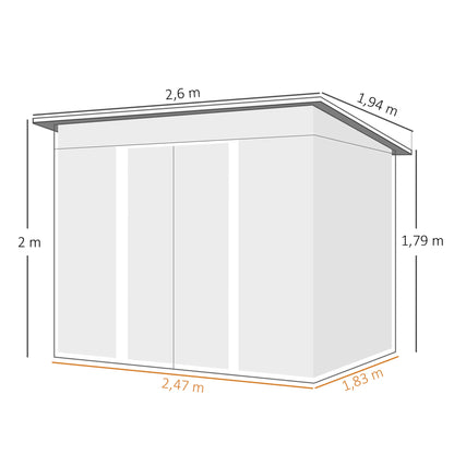 Outsunny Cobertizo De Jardín Exterior 4,5 M² 260x194x200 Cm Con 2 Puertas_2