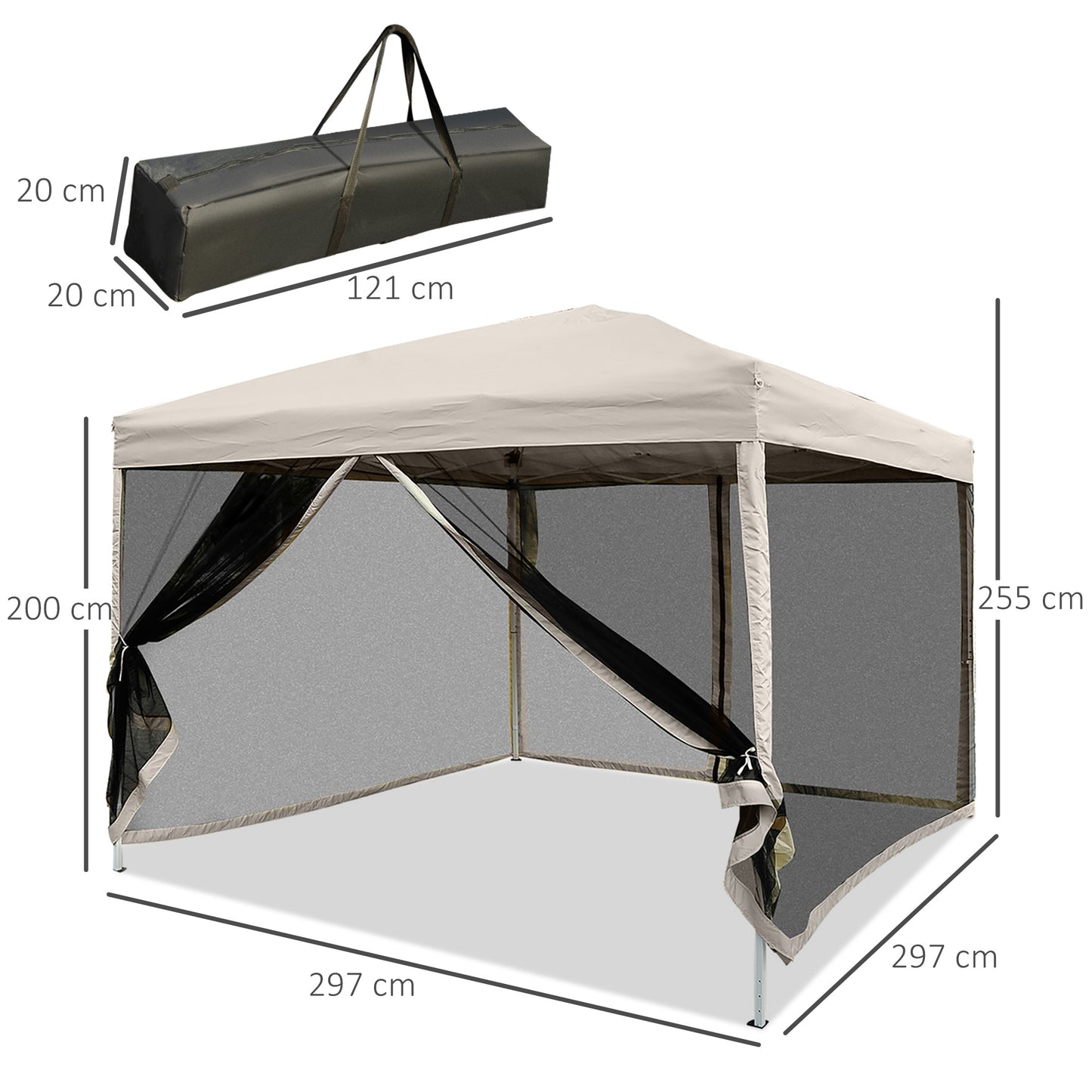 Outsunny Carpa Plegable 3x3 Exterior Con Mosquiteras Y Bolsa De Transporte Beige_2