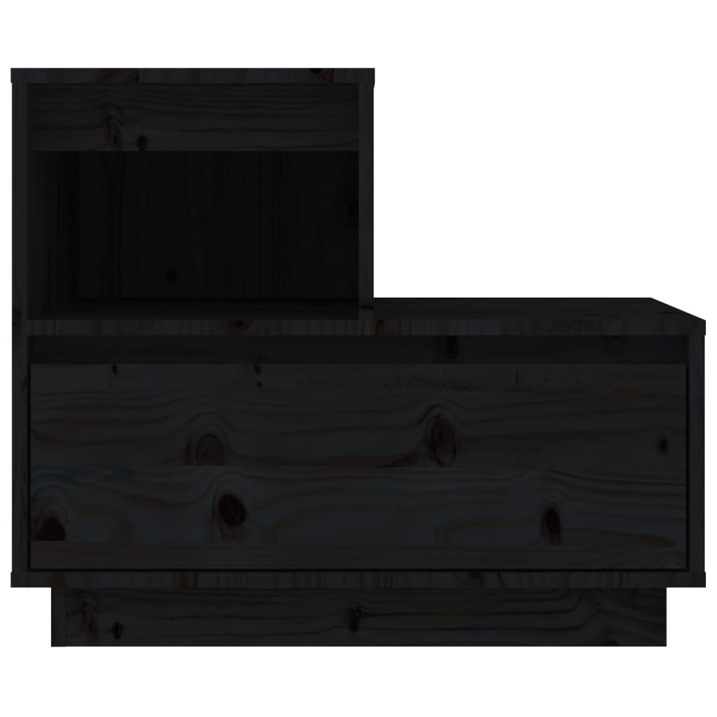 Mesita De Noche Madera Maciza De Pino Negro 60x34x51 Cm_1