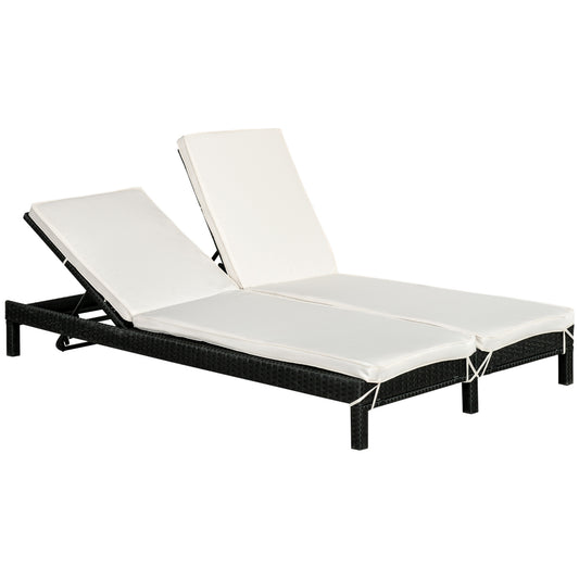 Outsunny Tumbona De Ratán 2 Plazas Con Cojines Acolchados Respaldo Regulable 220_0