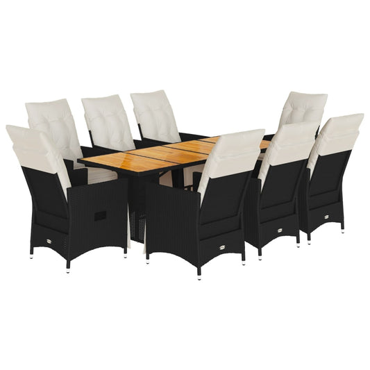 Set De Comedor De Jardín 9 Pzas Y Cojines Ratán Sintético Negro / Vetonek_0