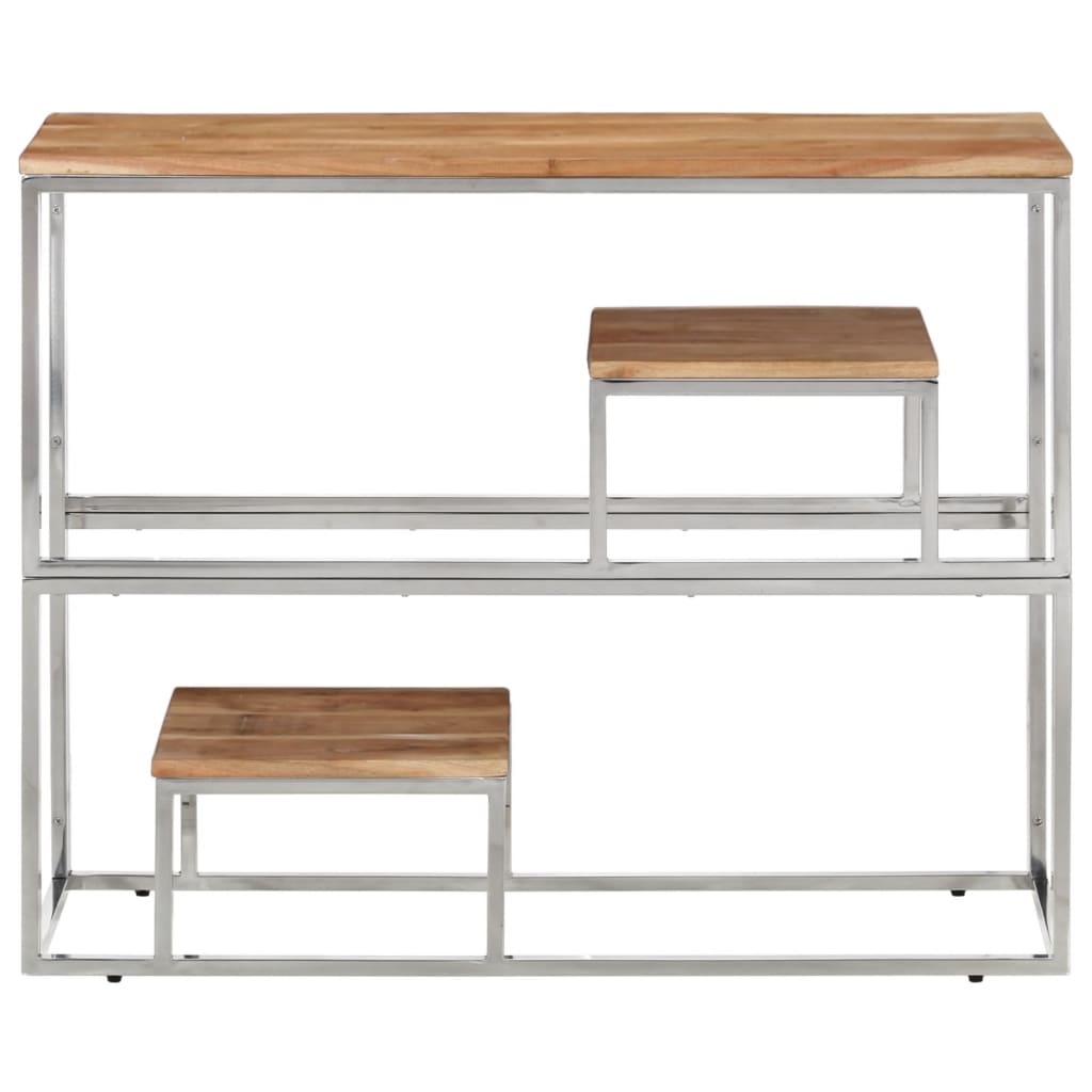 Mesa Consola Acero Inoxidable Y Madera Maciza Acacia Plateada_0