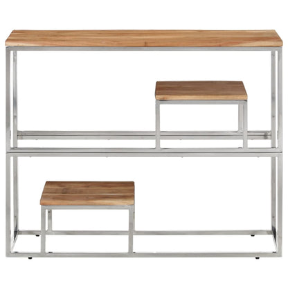 Mesa Consola Acero Inoxidable Y Madera Maciza Acacia Plateada_0