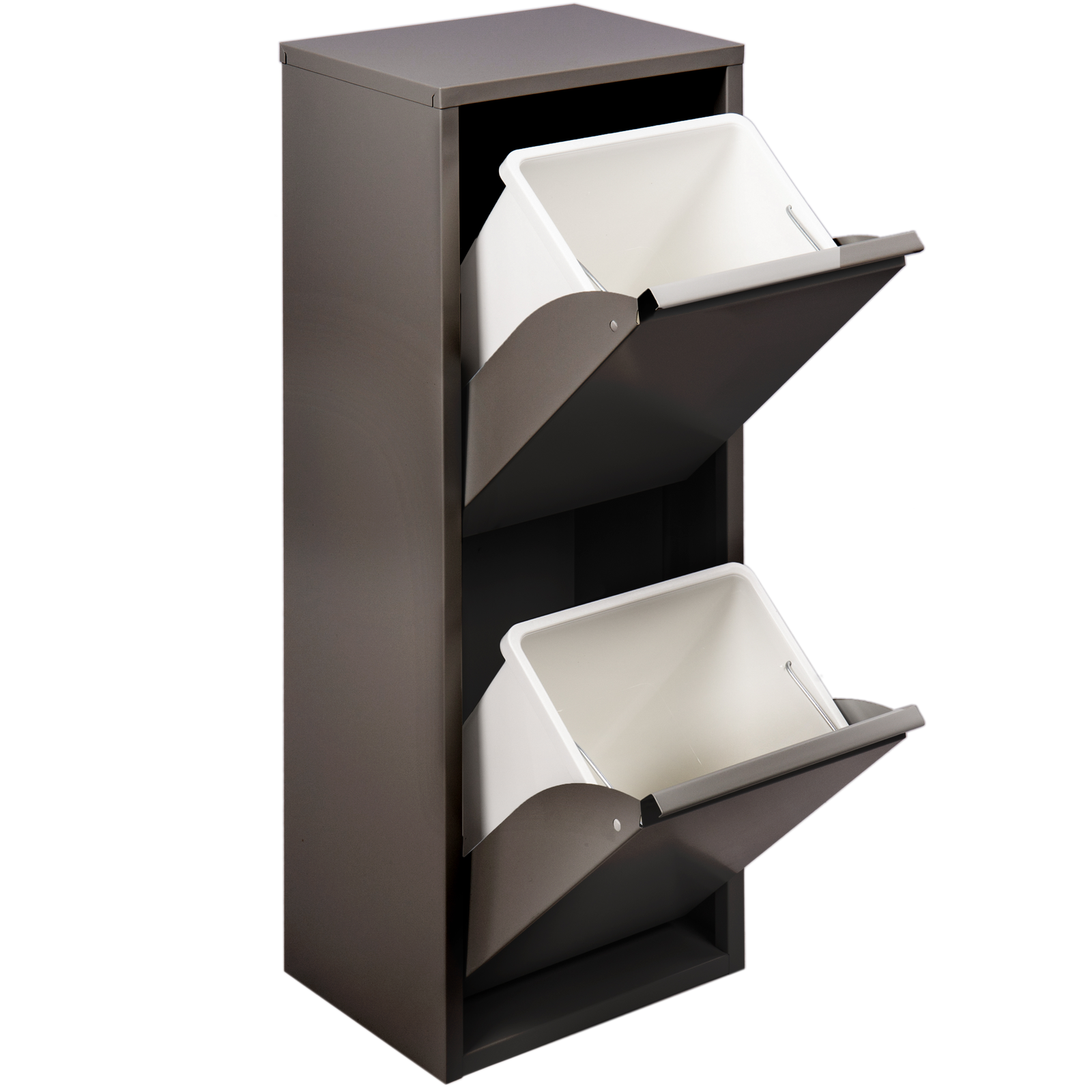 Cubo De Basura Metálico Con 2 Compartimentos Negro Para Reciclaje_0