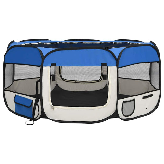 Parque De Perros Plegable Y Bolsa Transporte Azul 145x145x61cm_0