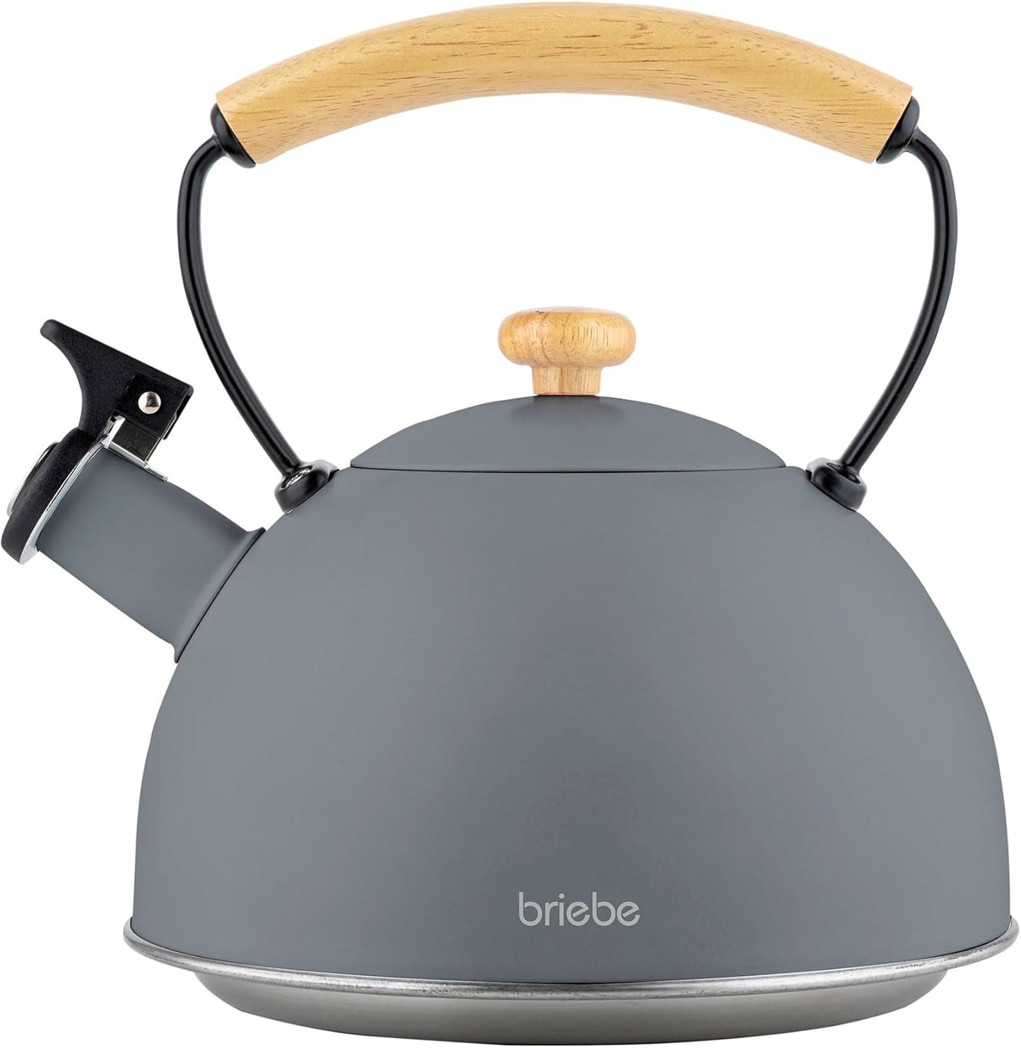 Briebe Tetera Con Silbato, Hervidor De Agua 2,3l, Inducción, Acero Inox, Vintage, Mango Madera, Nordic, Gris_0