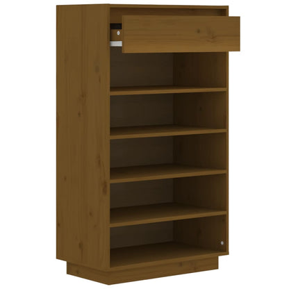 Armario Zapatero Madera Maciza De Pino Marrón Miel 60x34x105 Cm / Vetonek_3