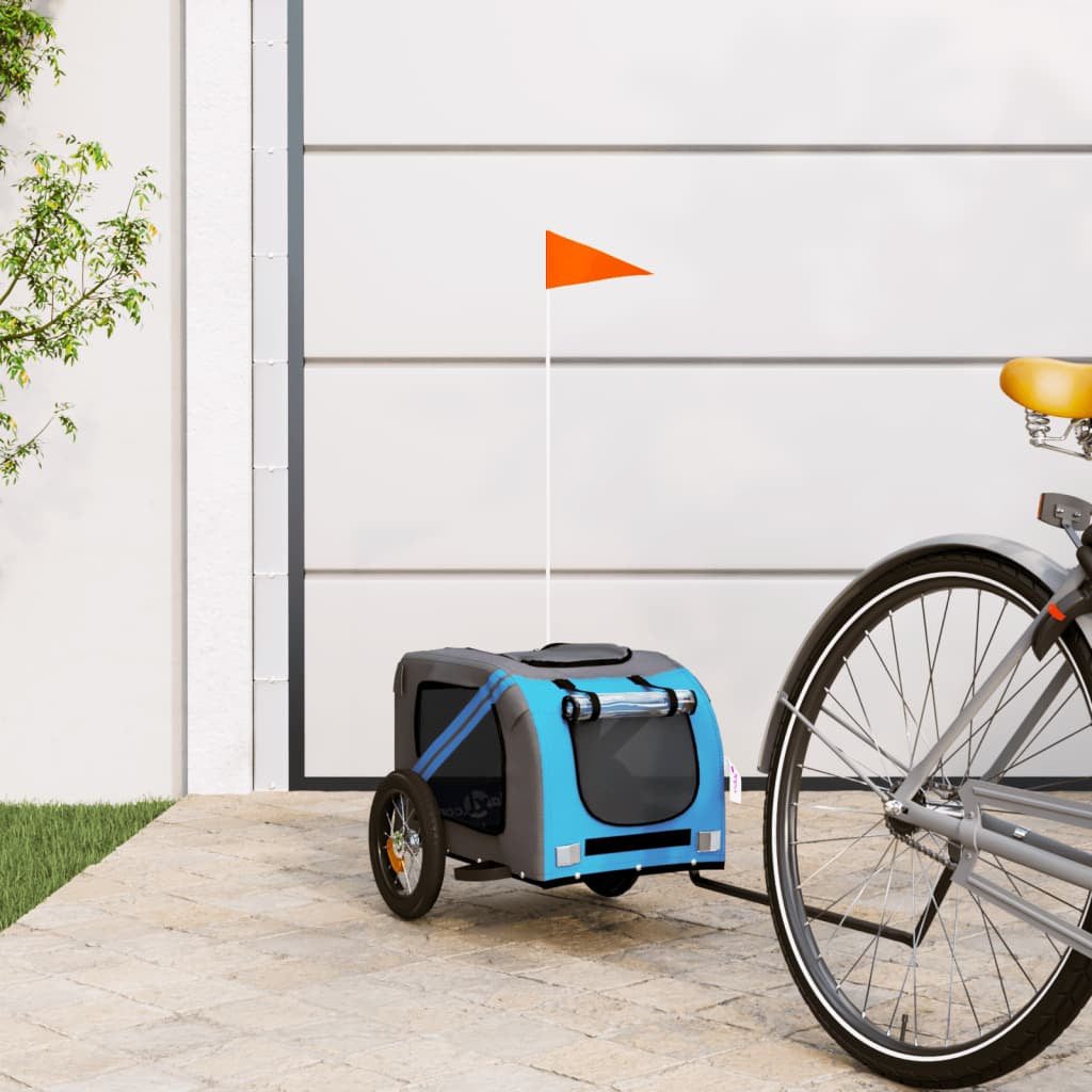 Vidaxl Remolque De Bicicleta Mascotas Hierro Tela Oxford Azul Gris_1