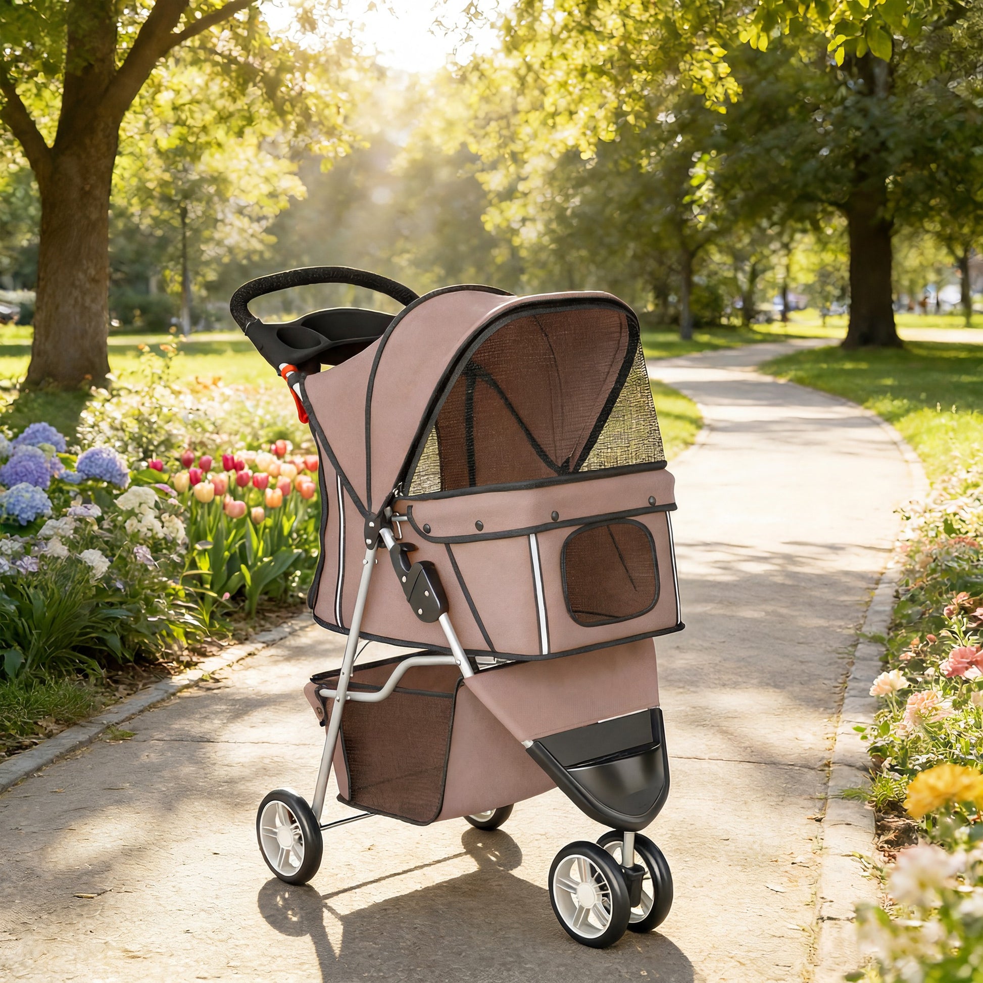 Pawhut Cochecito Para Perros Plegable Con Cesta De Almacenaje 77x44x102 Cm Café_1