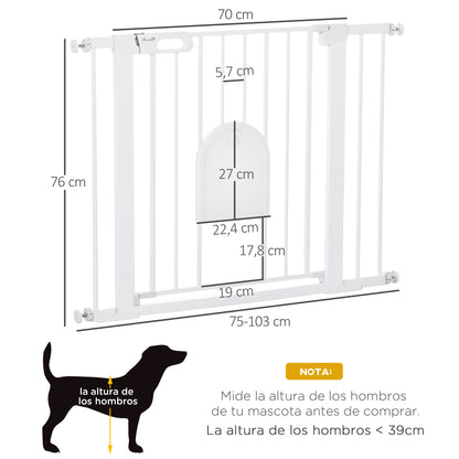 Pawhut Barrera De Seguridad 75-103cm Con 2 Extensiones Cierre Automático Blanco_2