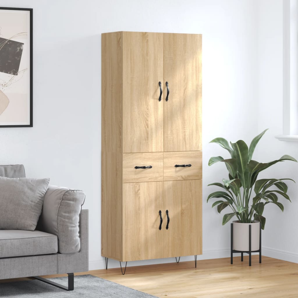Aparador Alto Madera Contrachapada Color Roble 69,5x34x180 Cm_0