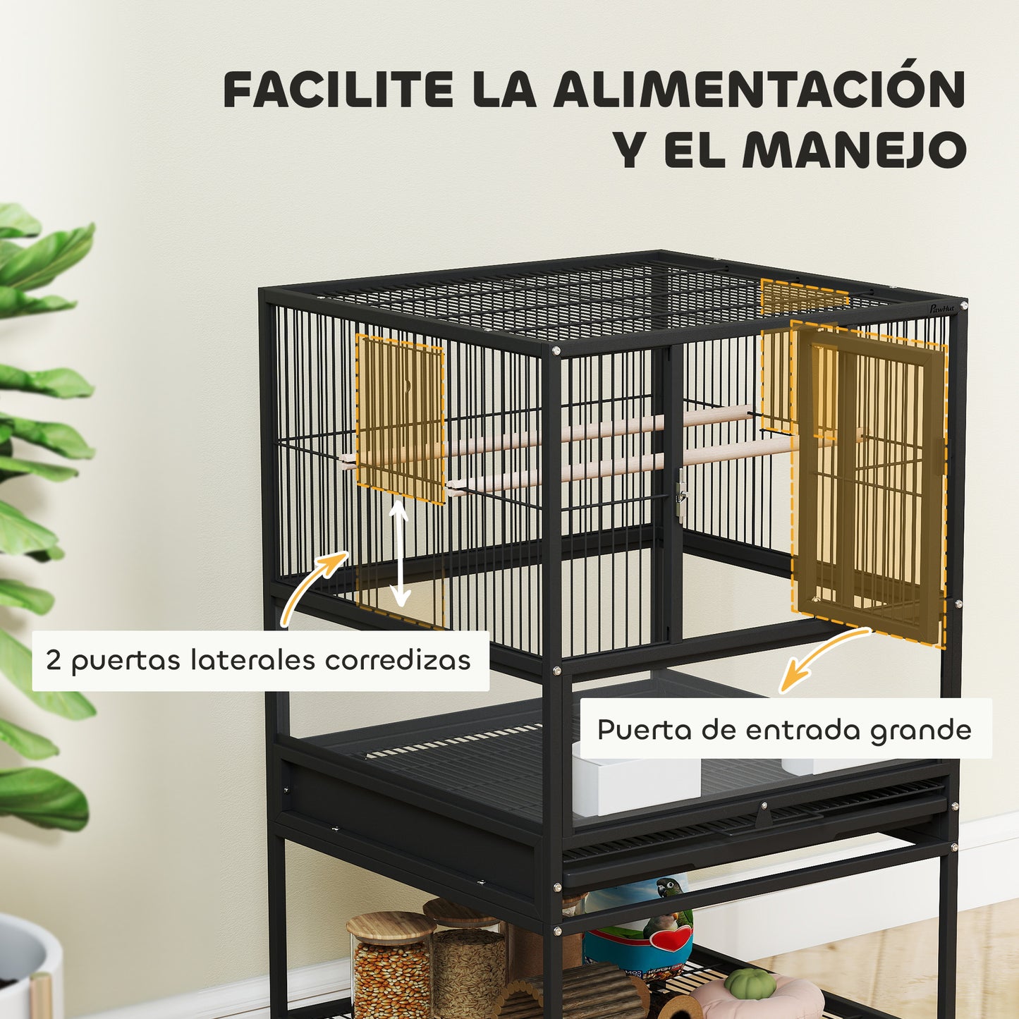 Pawhut Jaula Para Pájaros Con Ruedas Paneles Acrílicos 48x46x83 Cm Negro_5