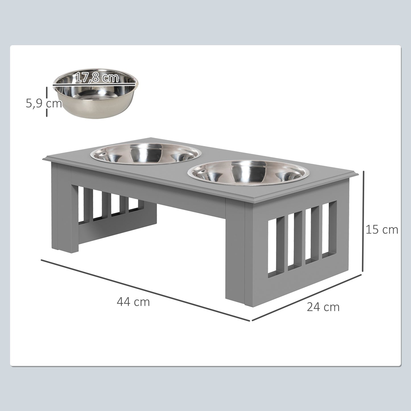 Pawhut Comedero Elevado Para Perros De Acero Inoxidable 44x24x15 Cm Gris_2