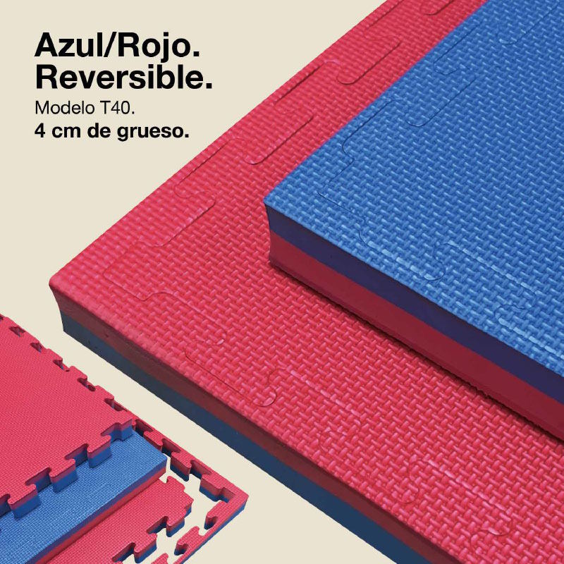 Tatami Puzzle 4cm 100x100cm, Pack 4 Unidades – Superficie T Azul/rojo Jowy_0