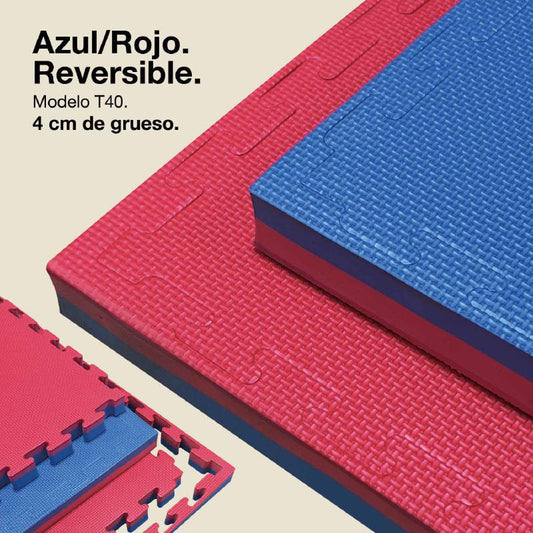Tatami Puzzle 4cm 100x100cm, Pack 4 Unidades – Superficie T Azul/rojo Jowy_0
