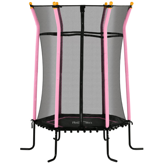 Homcom Cama Elástica Infantil De Jardín 122x111x190 Cm Carga 50 Kg Negro Y Rosa_0