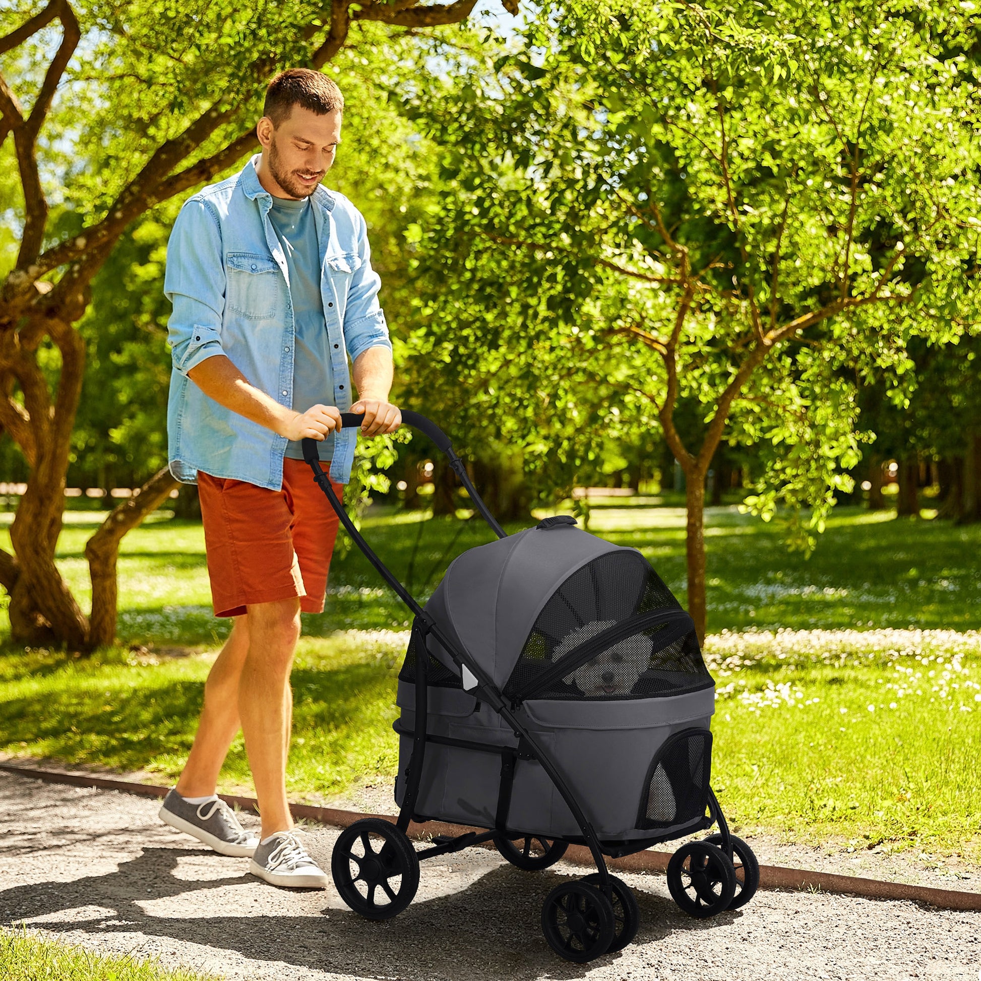Pawhut Carrito Para Perros 2 En 1 Plegable Con Correas De Seguridad Gris Oscuro_1
