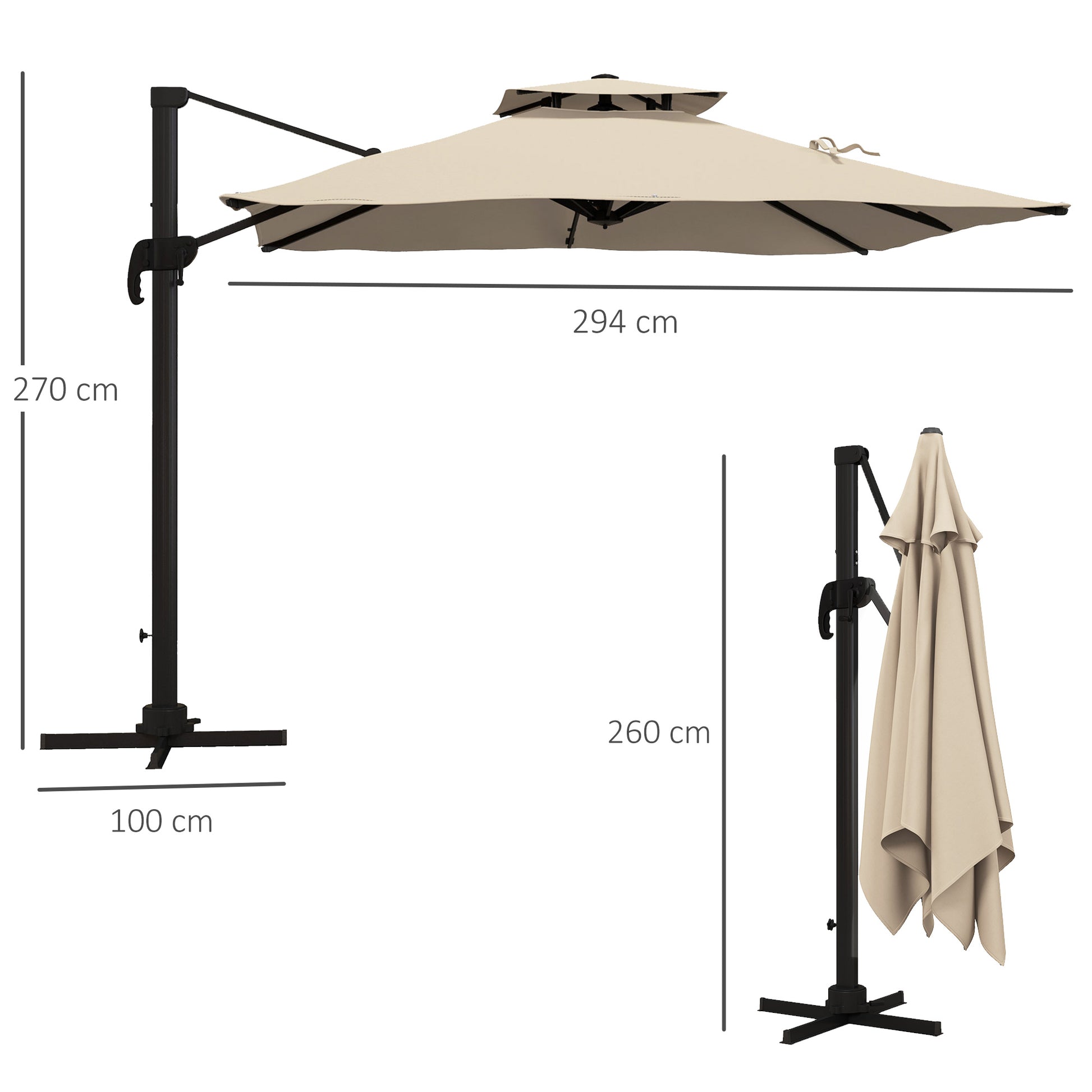 Outsunny Sombrilla De Jardín Inclinable 300x300 Cm Parasol De Aluminio Caqui_2