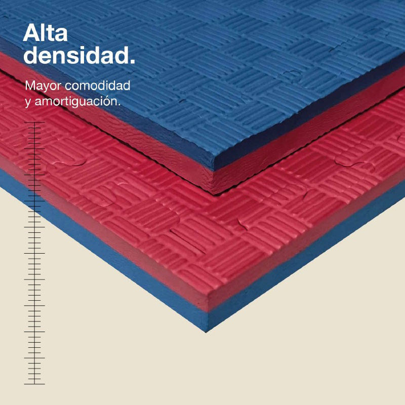 Tatami Puzzle 2cm 100x100cm, Pack 4 Unidades – Superficie 5 Líneas Rojo/azul Jowy_1