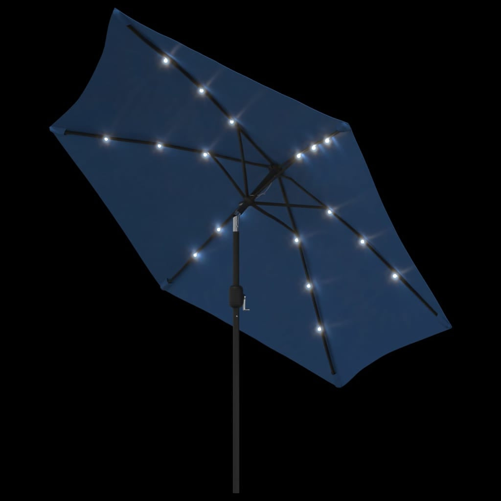 Vidaxl Sombrilla De Jardín Con Luces Led Palo Acero Azul Azure 300 Cm_4