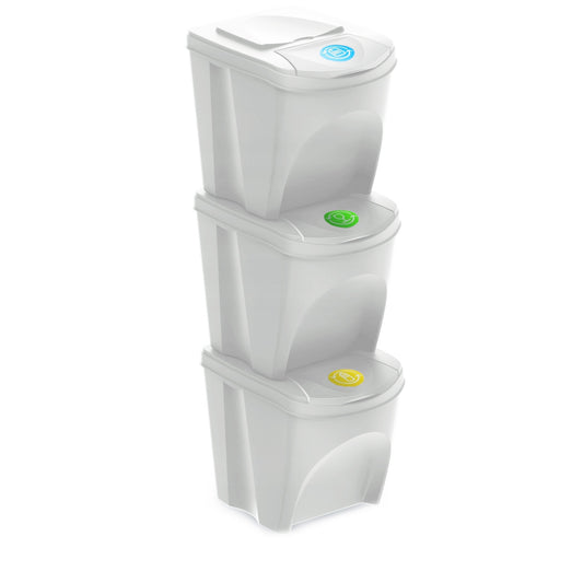 Set De 3 Cubos De Basura Keden Sortibox Papelera Reciclaje, Blanco Roto, Volumen 3x25l_0