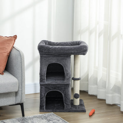 Pawhut Árbol Rascador Para Gatos 66 Cm Con Cama 2 Cuevas Poste Bola Gris Oscuro_1