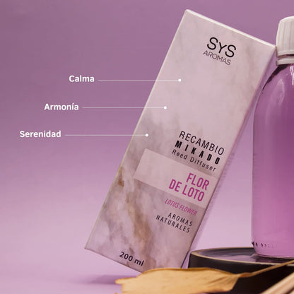 Recambio Mikado Flor de Loto Mármol SYS Aromas 200 ml | Con Palos | Aroma Floral y Oriental | Calmante_1