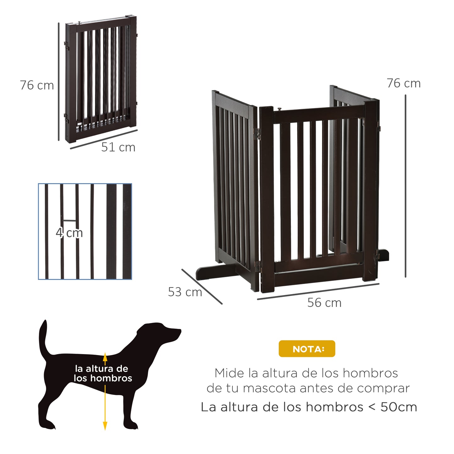 Pawhut Barrera Para Perros Plegable De Madera Con 1 Puerta 155x35,5x76 Cm Café_2
