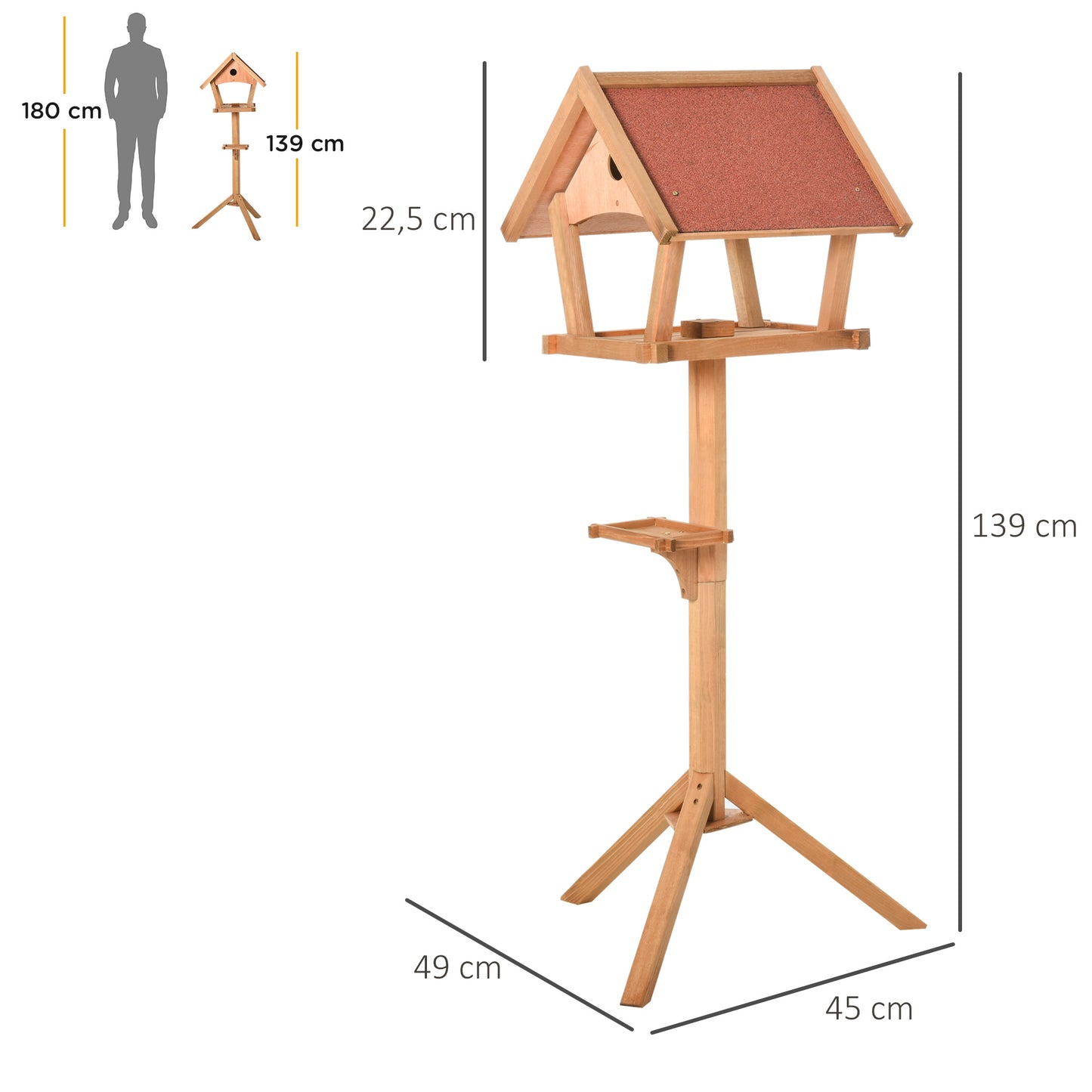 Pawhut Comedero Para Pájaros De Pie De Madera 49x45x139 Cm Con Techo Asfáltico_2