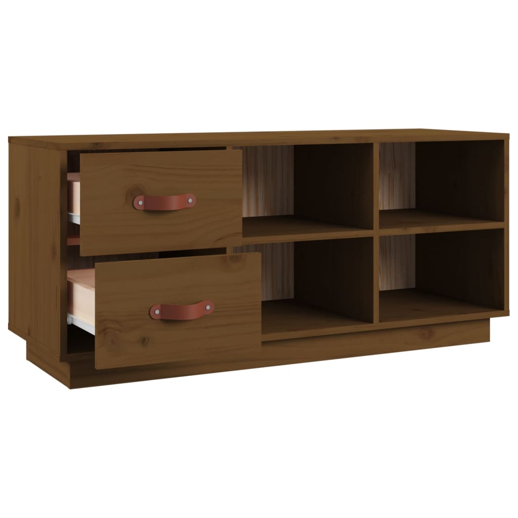 Banco Zapatero Madera Maciza De Pino Marrón Miel 100x34x45 Cm / Vetonek_4