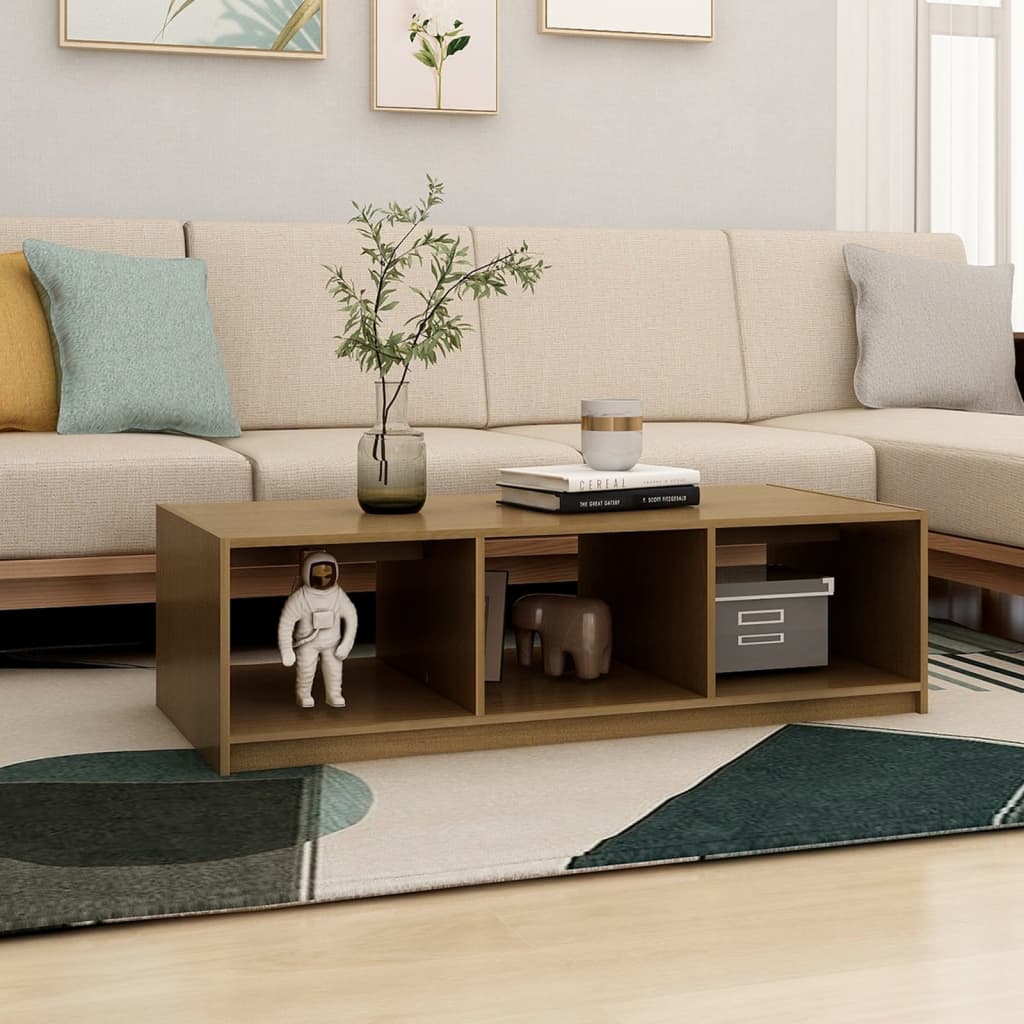 Mesa De Centro De Madera Maciza Pino Marrón Miel 110x50x34 Cm_1
