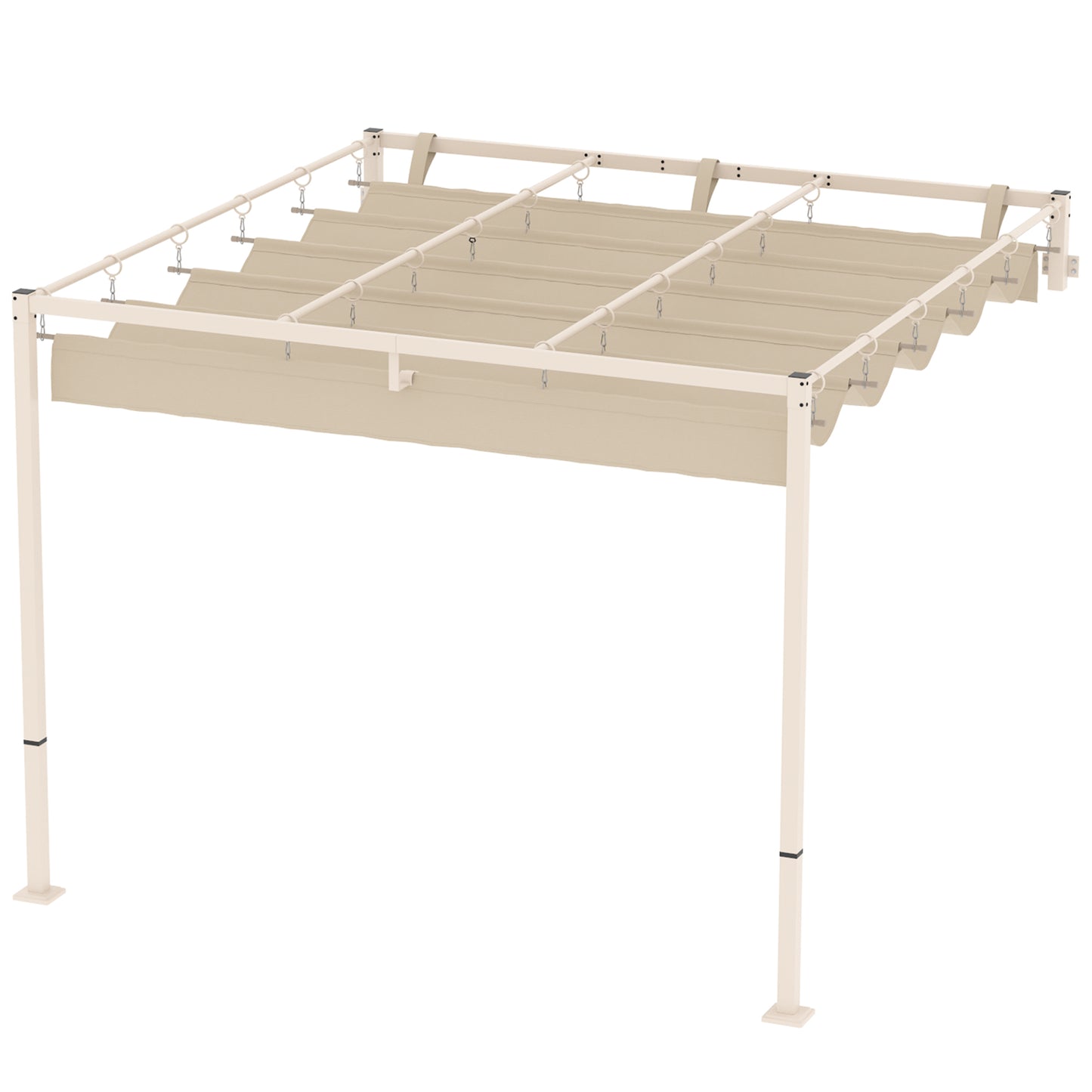 Outsunny Pérgola De Pared 3x3 M Con Techo Retráctil Upf30+ Beige_4